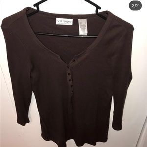 Brown button up 3/4 sleeve